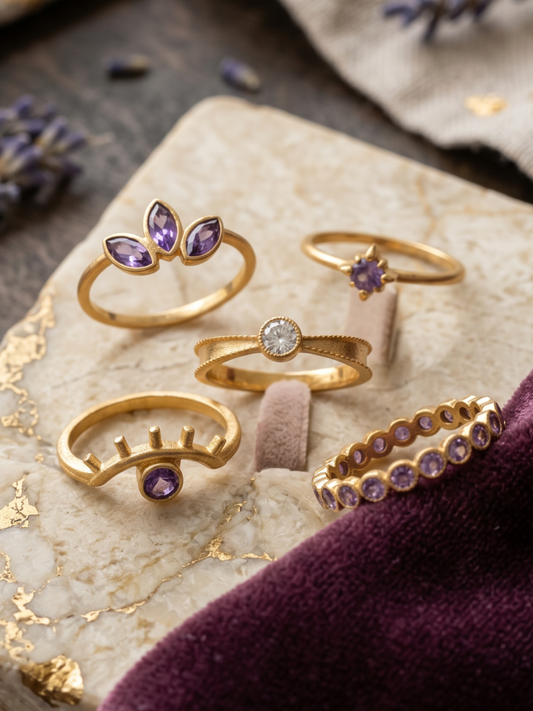 Purple Haze Brass Ring Stack (Anti Tarnish) - 5 Rings