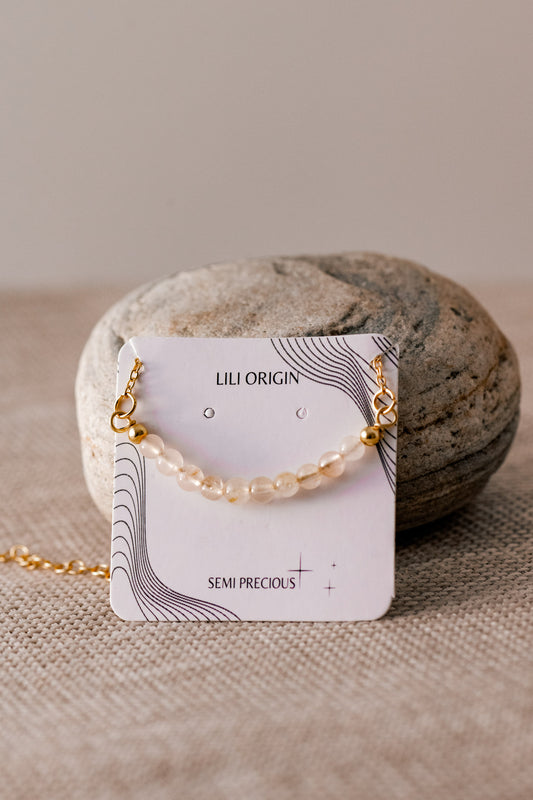 Rose Quartz Beaded Gemstone Bracelet - 18k Gold Plated - Lili-Origin