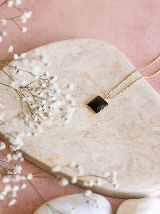 Midnight Square Brass Necklace (Anti Tarnish)