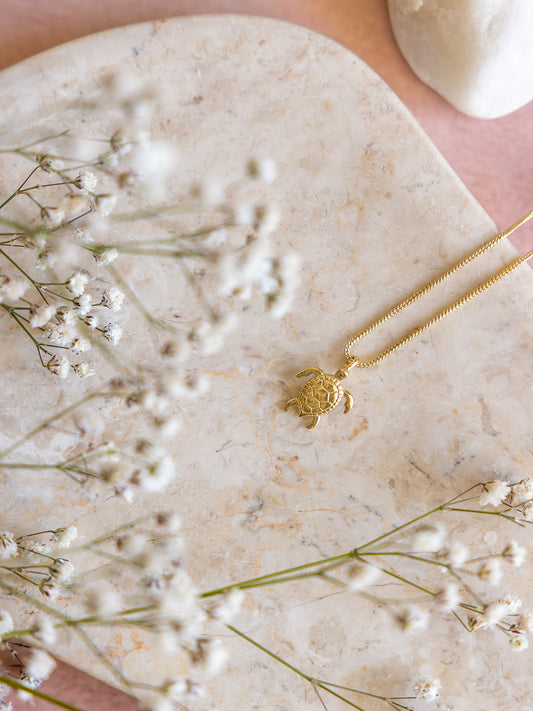 Turtle Charm Brass Necklace (Anti Tarnish)