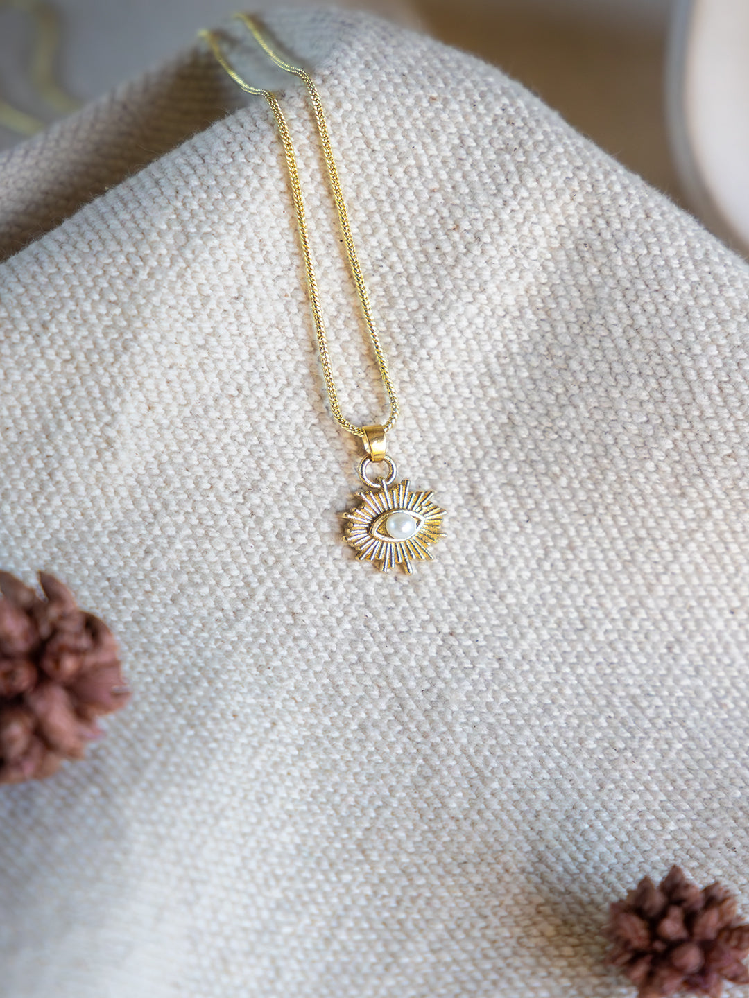 Celestial Eye Pearl Brass Necklace (Anti Tarnish)