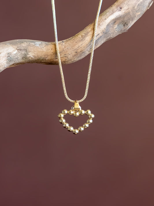Beaded Heart Brass Necklace (Anti Tarnish)
