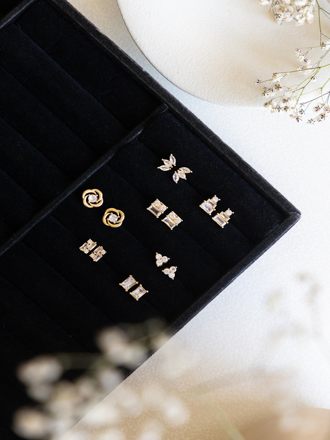 Seven Shades of Sparkle Diamond Brass Studs (Anti Tarnish) - Pair of 7 Earrings