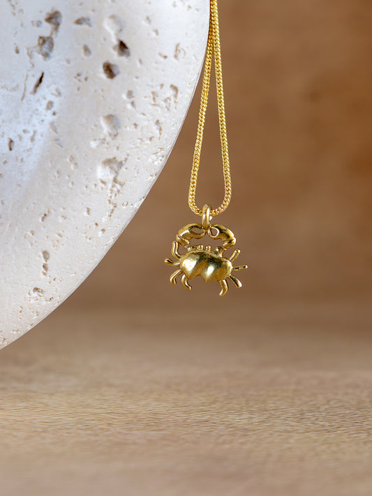 Golden Cancer Zodiac Brass Necklace (Anti Tarnish)