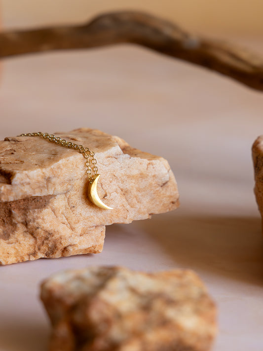 Luna Crescent Charm Brass Necklace (Anti Tarnish)