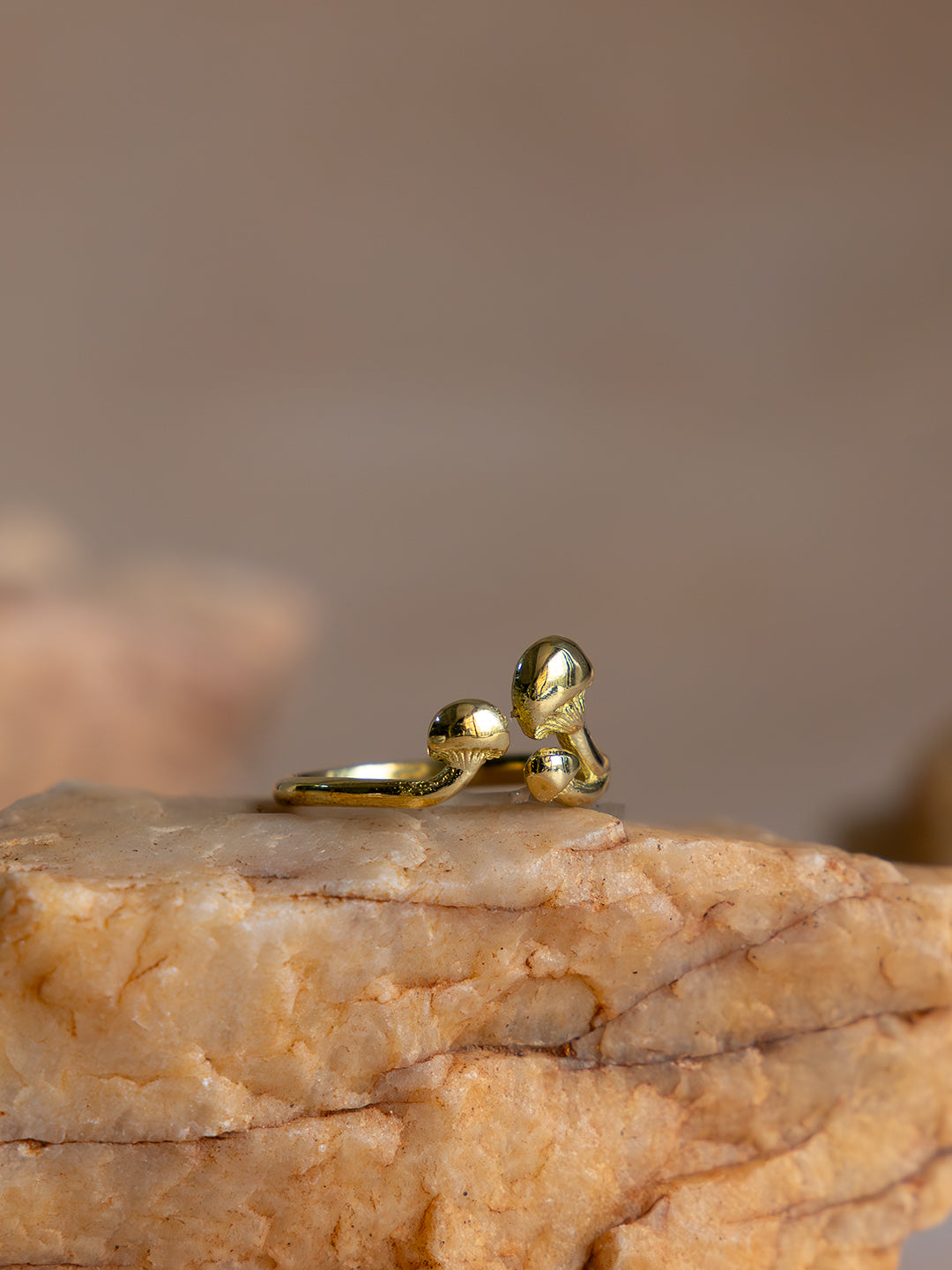 Gold Mushroom Brass Adjustable Ring (Anti Tarnish)