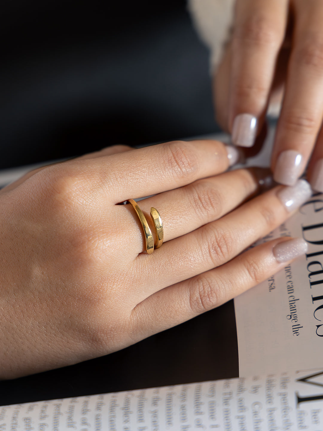 Dual Arc Brass Adjustable Ring (Anti Tarnish)