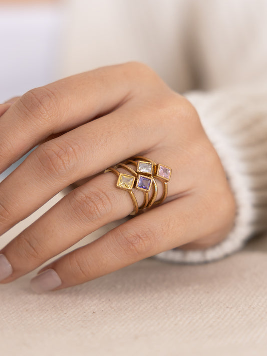 Lumi Square Brass Adjustable Ring (Anti Tarnish)