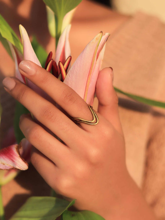 Chevron Brass Adjustable Ring (Anti Tarnish)