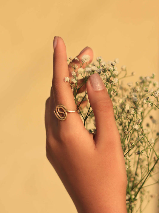 Coil Spiral Brass Adjustable Ring (Anti Tarnish)