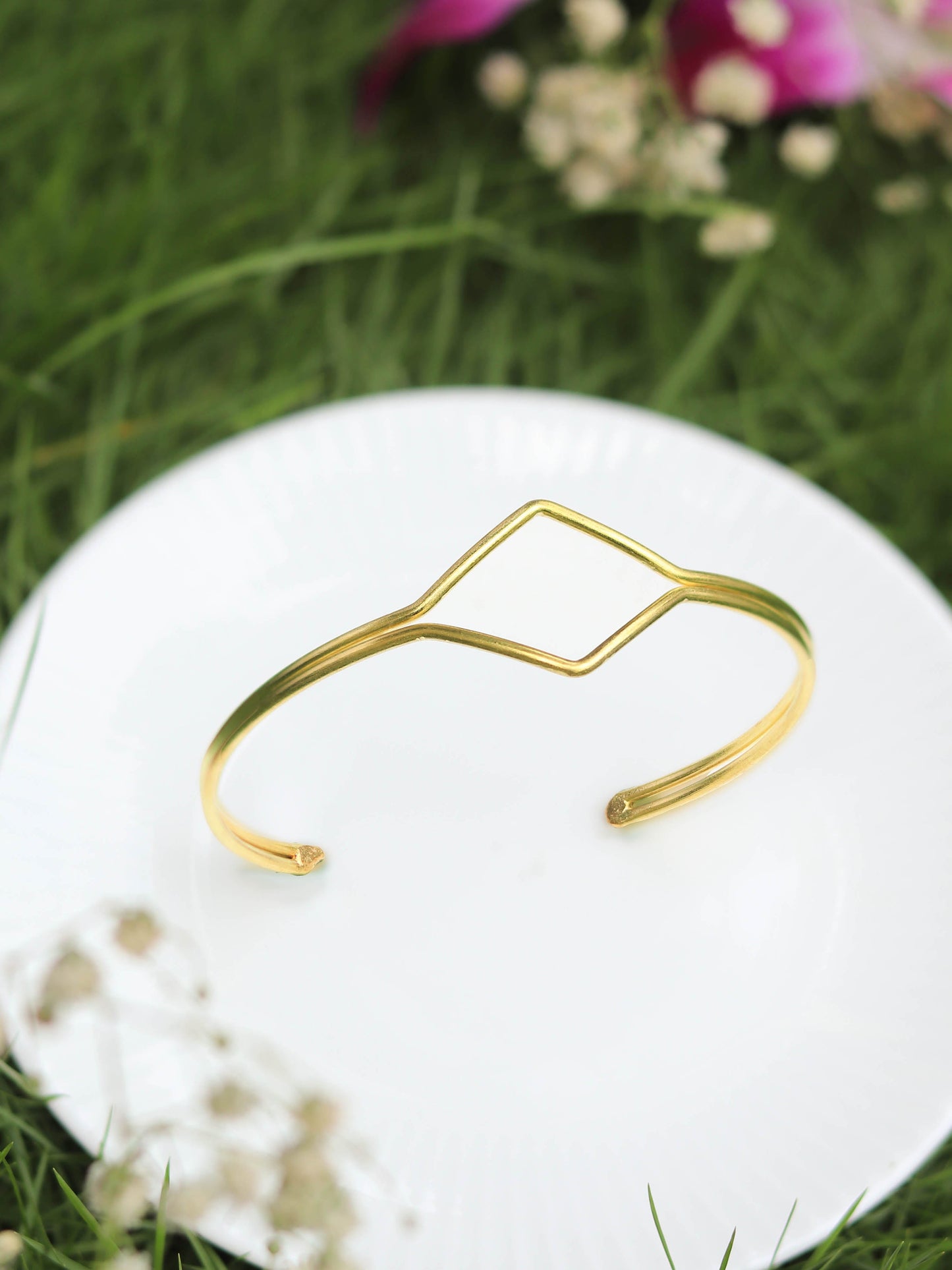 Hexa Line Adjustable Brass Bracelet (Anti Tarnish)