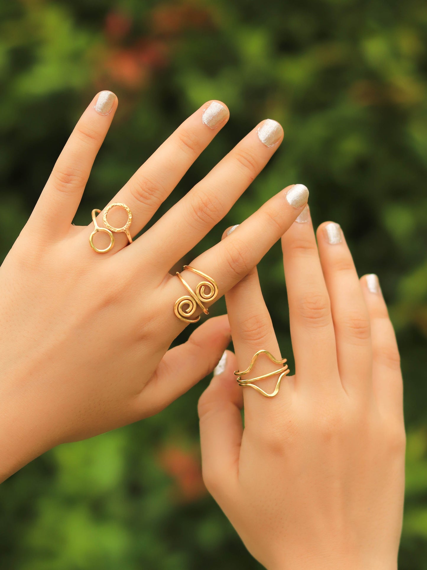 TwinArt Handcrafted 3 Rings Combo Brass Adjustable Ring (Anti Tarnish)