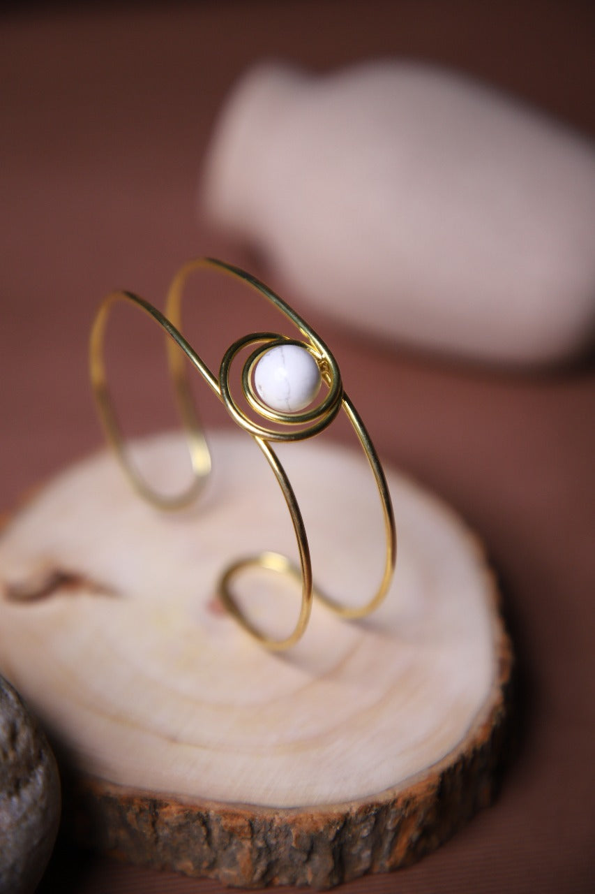 Serene Howlite Stone Bracelet Semi Precious Brass Adjustable (Anti Tarnish)