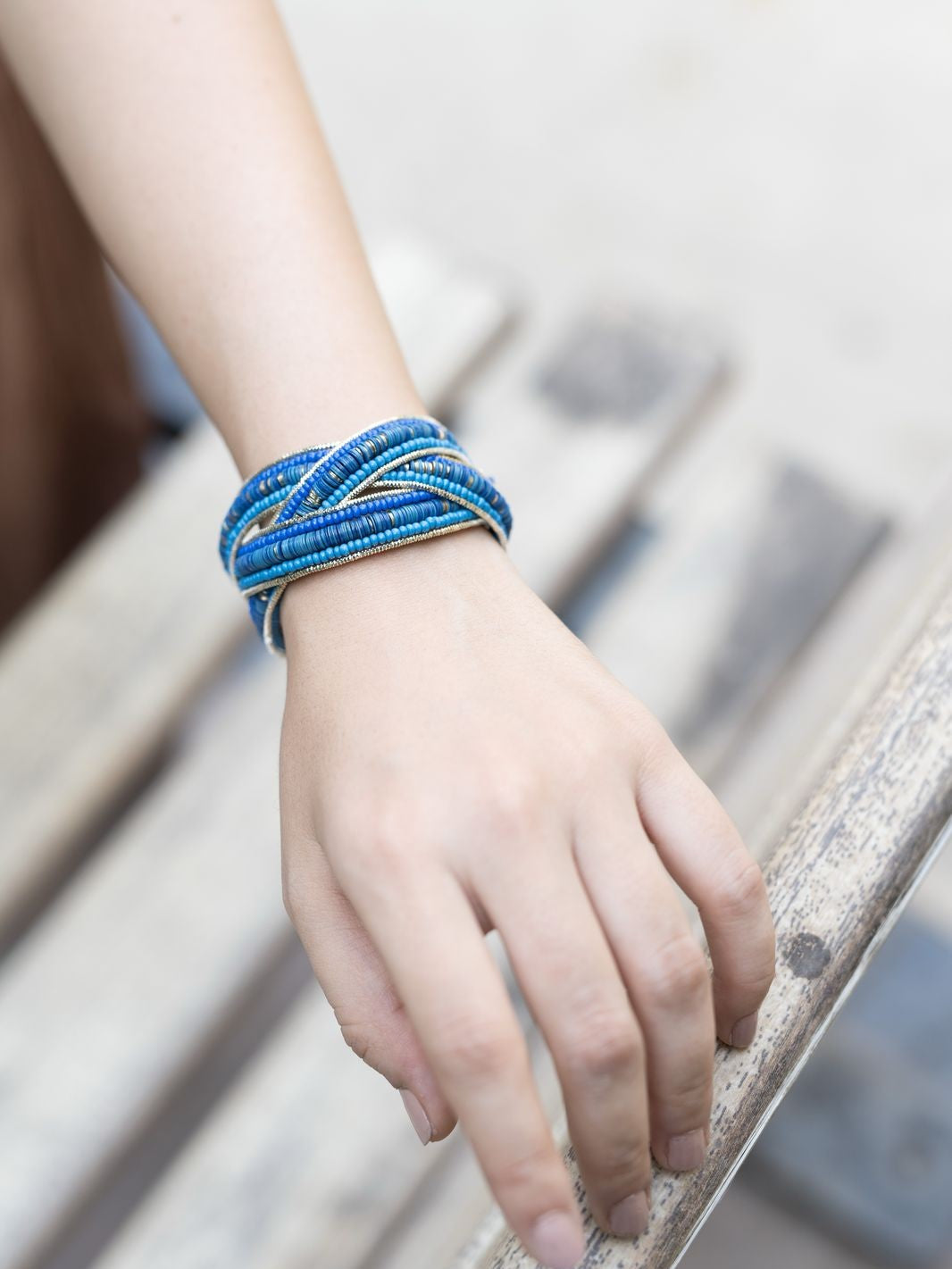 Blue Entwine Beaded Adjustable Bracelet