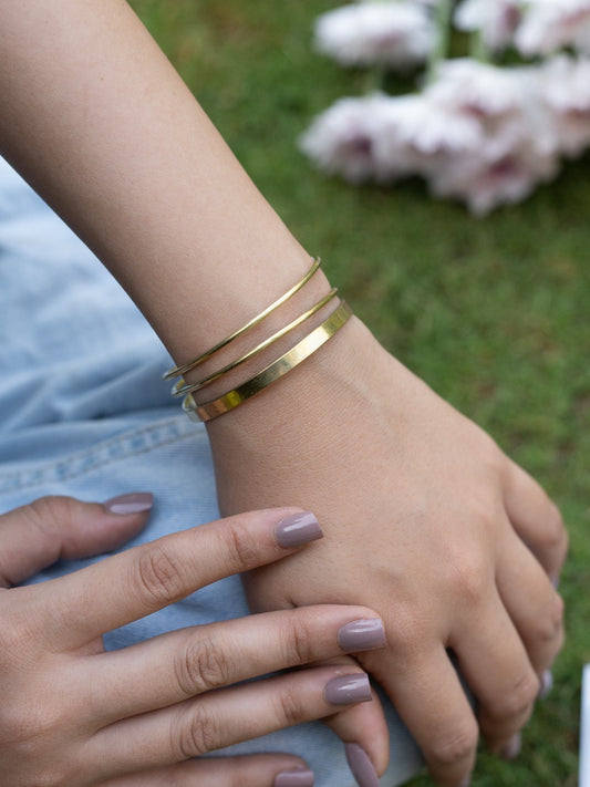 Trio Stacked Cuff Adjustable Brass Bracelet (Anti Tarnish)