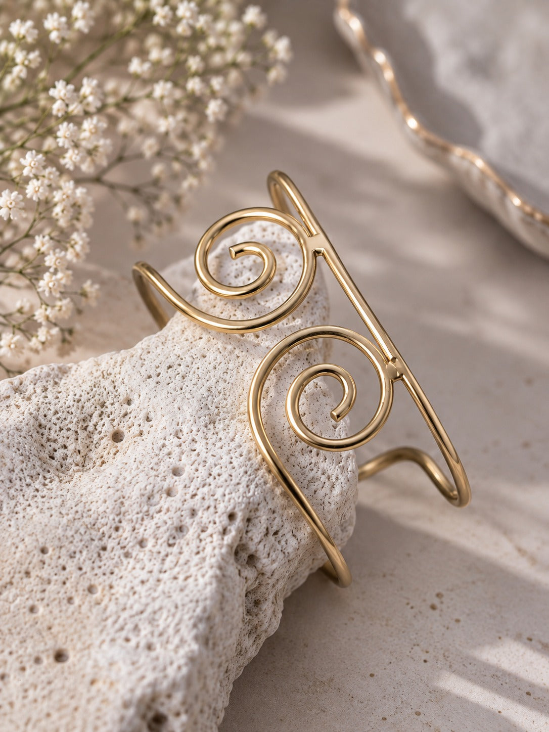 Solene Spiral Cuff Brass Adjustable Bracelet (Anti Tarnish)
