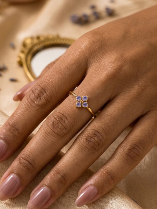Lilac Clover Adjustable Brass Ring (Anti Tarnish)