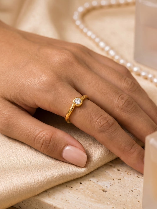 Celeste Solitaire Adjustable Brass Ring (Anti Tarnish)