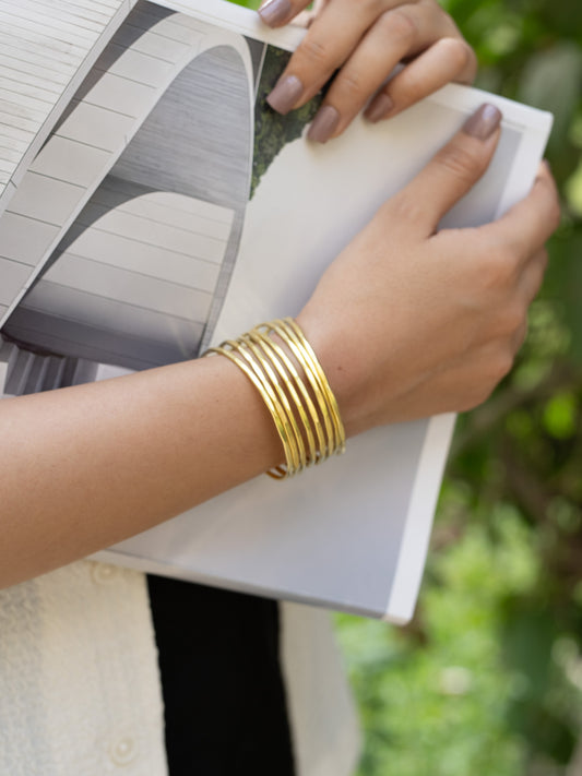 Hallow Out Adjustable Brass Bangle Bracelet (Anti Tarnish)