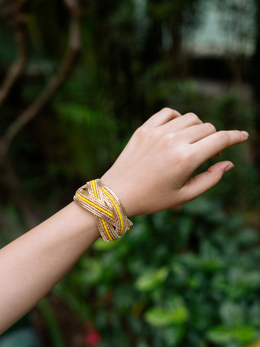 Yellow Entwine Beaded Adjustable Bracelet