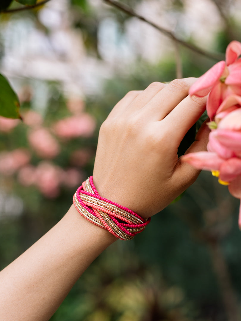 Pink Entwine Beaded Adjustable Bracelet