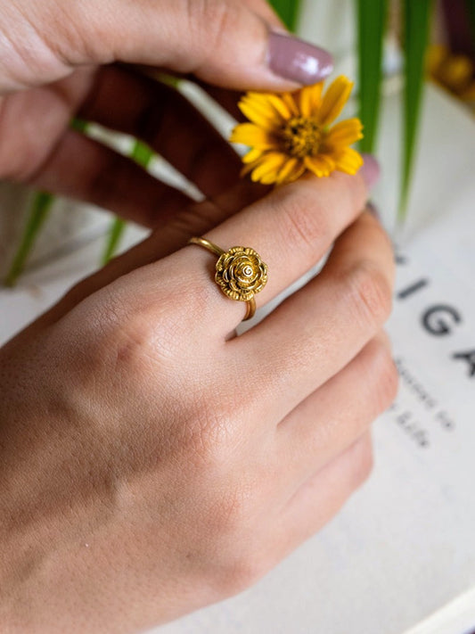 Rose Brass Ring Adjustable (Anti Tarnish)