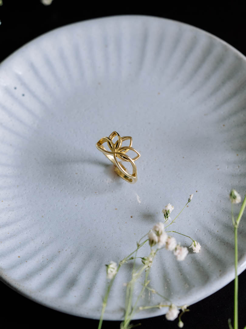 Lotus Brass Ring Adjustable (Anti Tarnish)