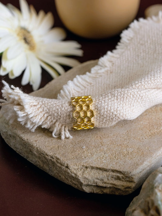 Honeycomb Brass Ring Adjustable (Anti Tarnish)