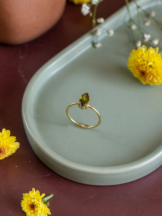 Olive Bloom Brass Ring Adjustable (Anti Tarnish)