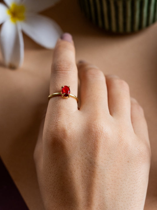 Red Muse Solitaire Adjustable Brass Ring (Anti Tarnish)