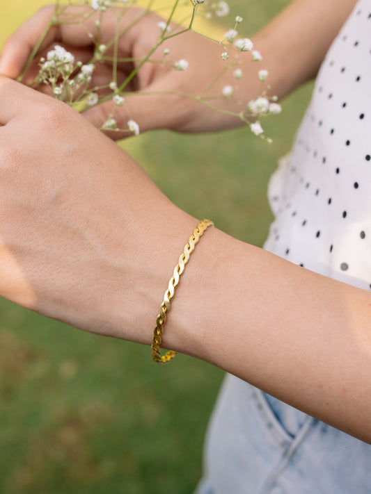 Braid Skinny Adjustable Brass Bracelet (Anti Tarnish)