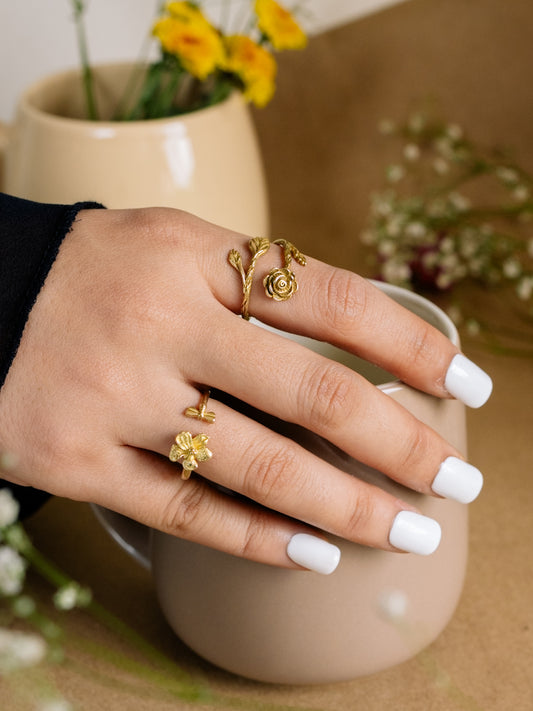 Petal Pair 2 rings Combo Brass Adjustable Ring (Anti Tarnish)