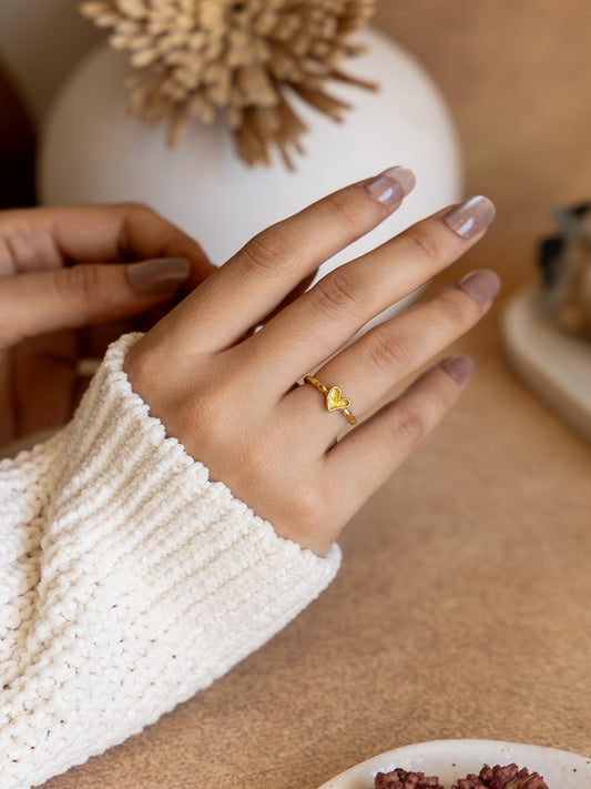 Amber Heart Brass Adjustable Ring (Anti Tarnish)