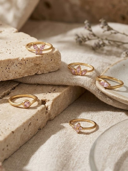 The Blush Edit Brass Ring Stack (Anti Tarnish) - 5 Rings