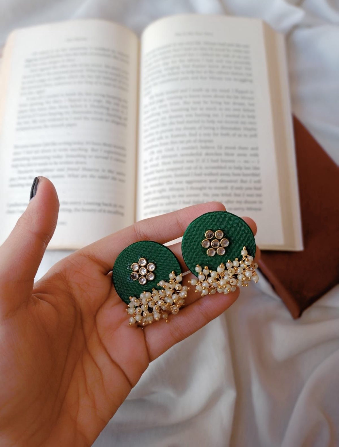 Green Pearls - Fabric Earring