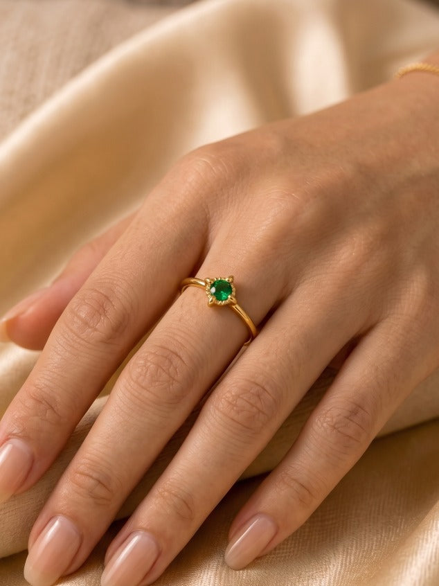 Emerald Star Adjustable Brass Ring (Anti Tarnish)