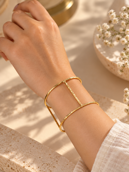 Spaced Out Statement Bracelet - 2 way Brass Adjustable Bracelet