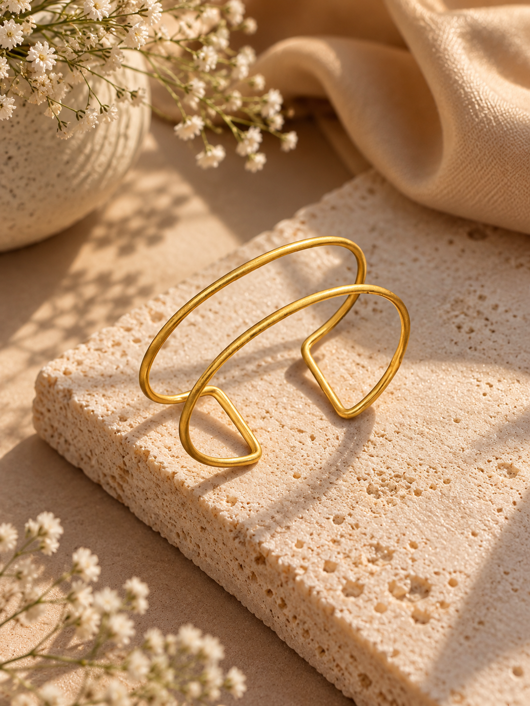 Open Lines Brass Adjustable Bracelet (Anti Tarnish)