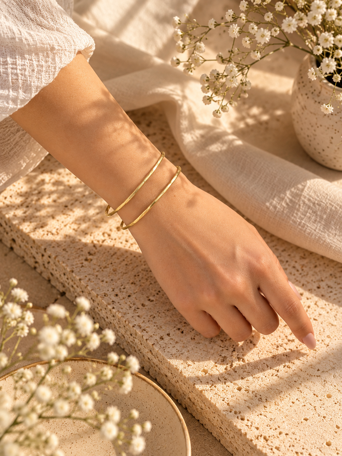 Open Lines Brass Adjustable Bracelet (Anti Tarnish)