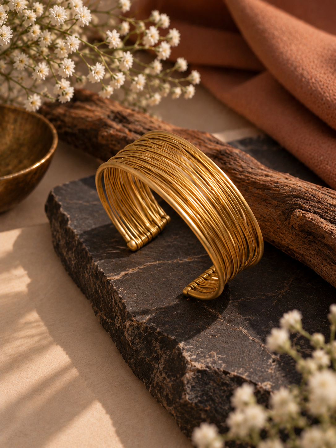 Multiwire Cuff Brass Statement Adjustable Bracelet (Anti Tarnish)