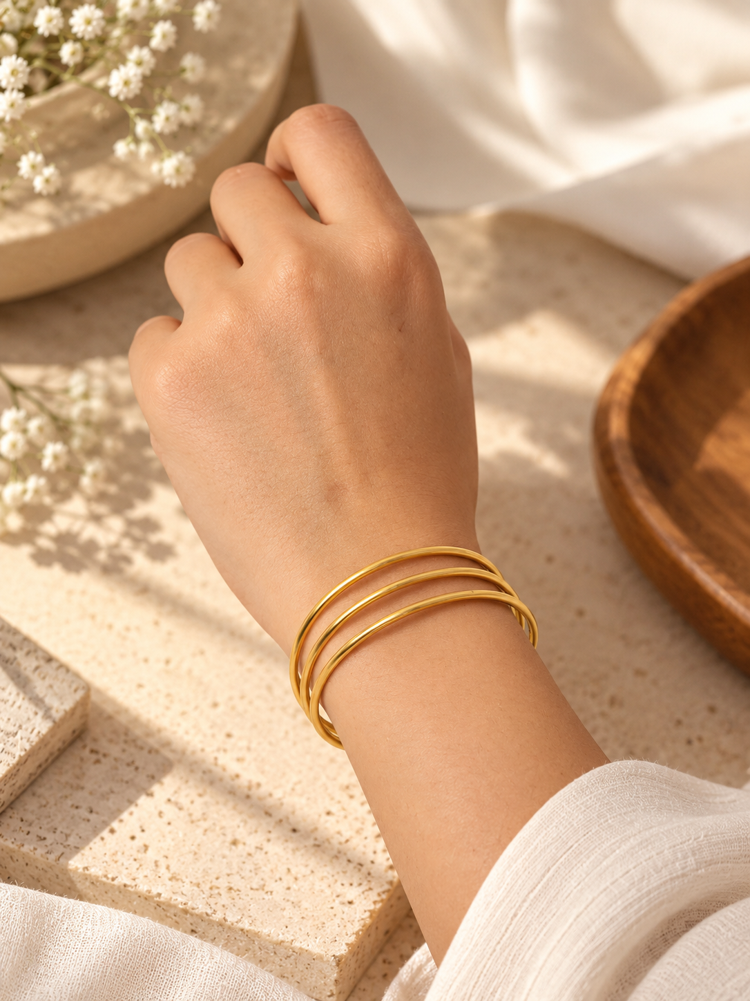 3 Line Adjustable Brass Bracelet
