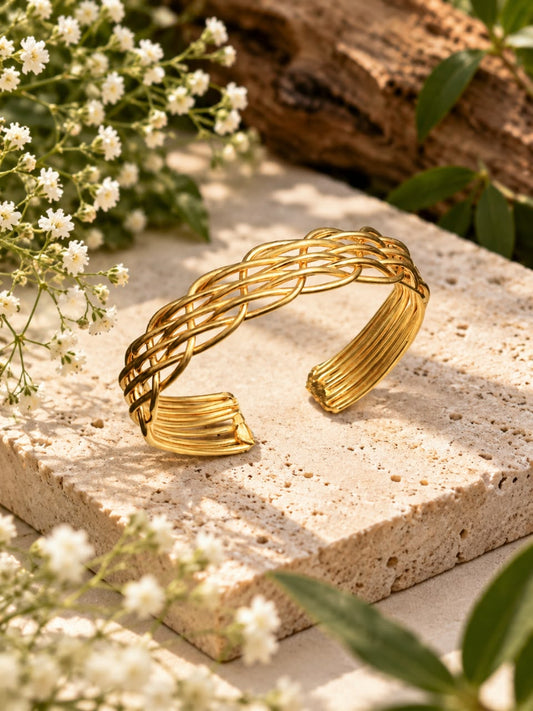 WeaveWhirl Adjustable Brass Bracelet (Anti Tarnish)