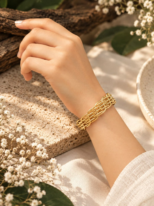 WeaveWhirl Adjustable Brass Bracelet (Anti Tarnish)