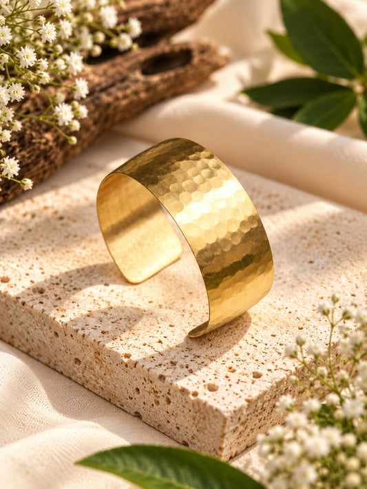 Elegant Beaten Cuff Adjustable Brass Bracelet (Anti Tarnish)