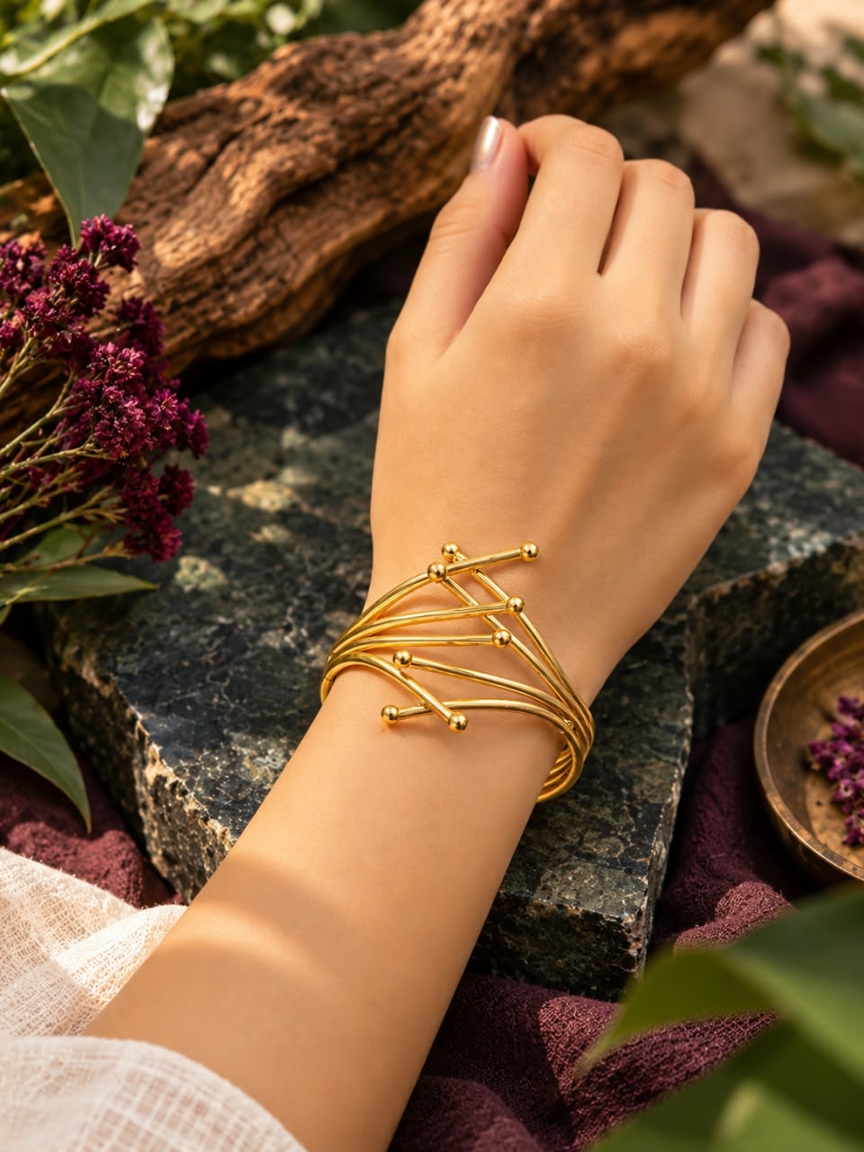 Orbit Wrap Adjustable Brass Golden Bracelet (Anti Tarnish)