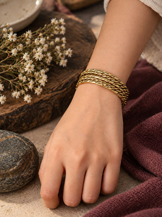 Five Vintage Bangle Brass Adjustable Bracelet (Anti Tarnish)