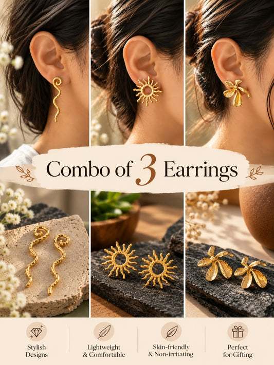 Golden Charm earrings Combo ( set of 3 earrings)