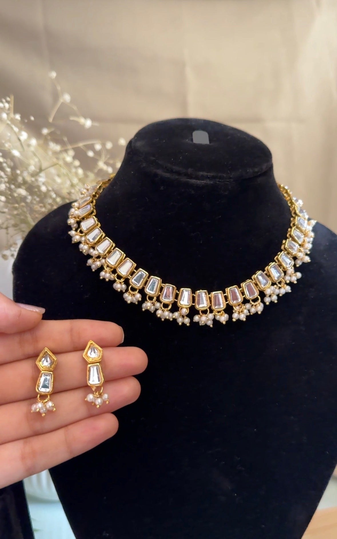 Noor Pearl Kundan Choker Set ✨