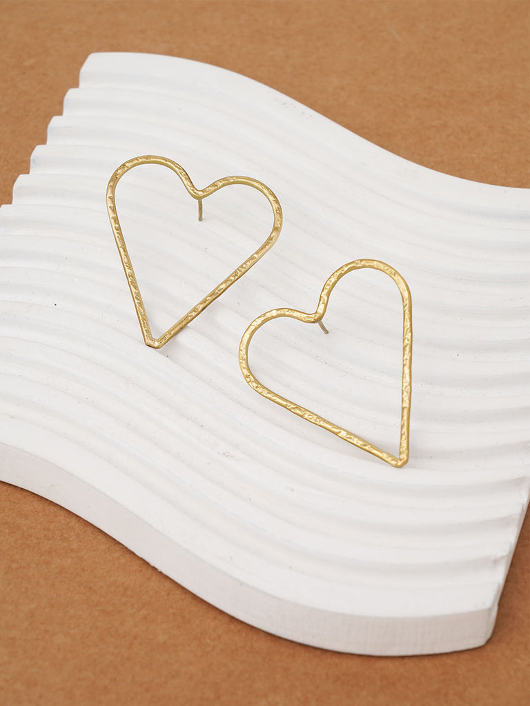 Heart Earring - Statement Brass Earring