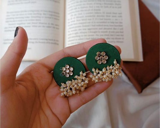 Green Pearls - Fabric Earring